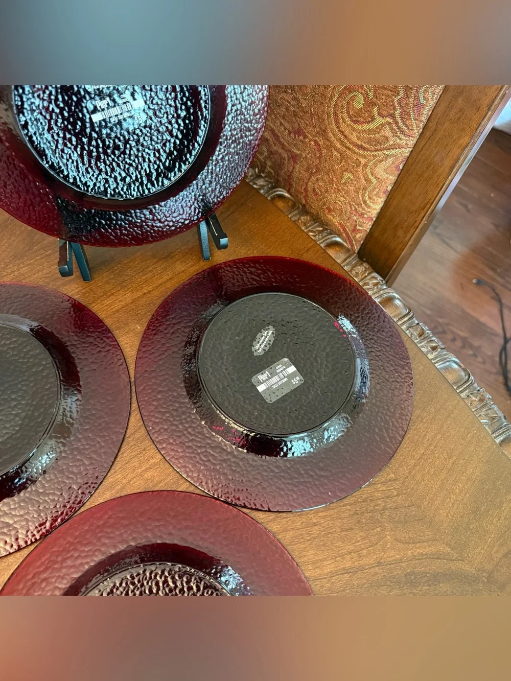 Set of 4 VTG Pier 1 Ruby Red Salad Plates - Smooth Mirror Top, Textured Bottom